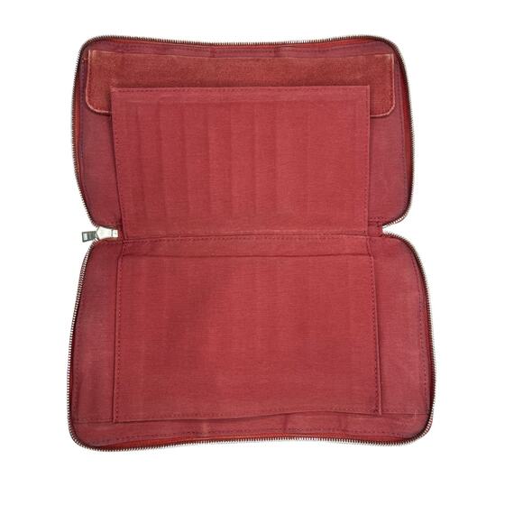 Hermès Paris Fourre Tout GM Red Canvas Zip Around Wallet with Stripe Card Slots - Picture 9 of 16